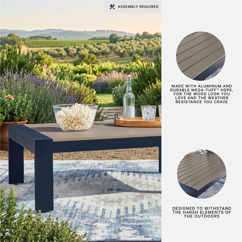 Bowery Hill Blue Outdoor Coffee Table with a Wood-Look Tabletop