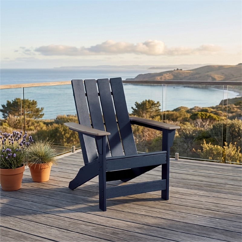 Bowery Hill Blue Outdoor Adirondack Chair with Wood-Look Arms