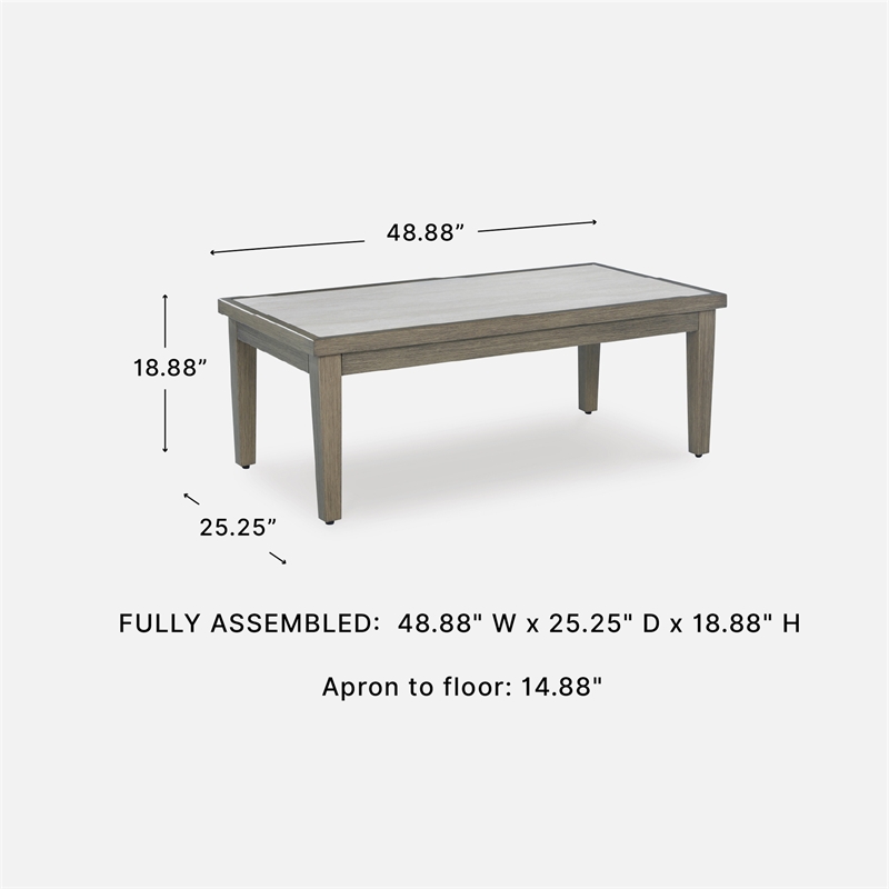 Bowery Hill Outdoor Coffee Table with a Sintered Stone Top and Wood Look