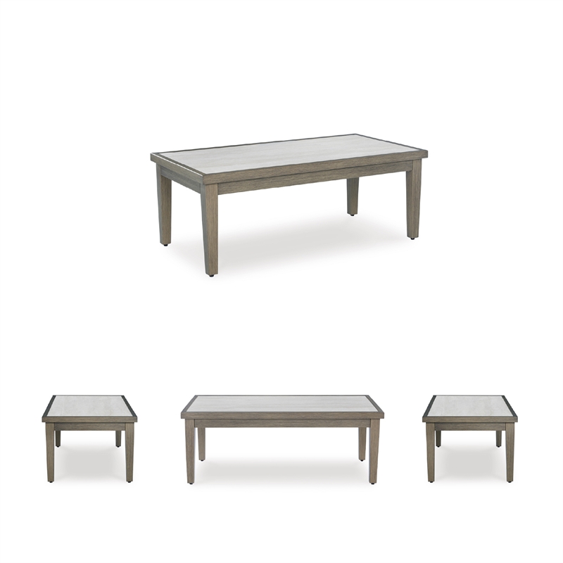 Bowery Hill Outdoor Coffee Table with a Sintered Stone Top and Wood Look