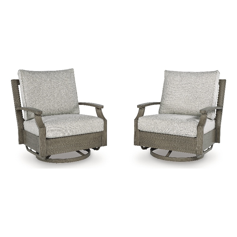 Bowery Hill Outdoor Wood-Look Swivel Glider Chair with Pillows