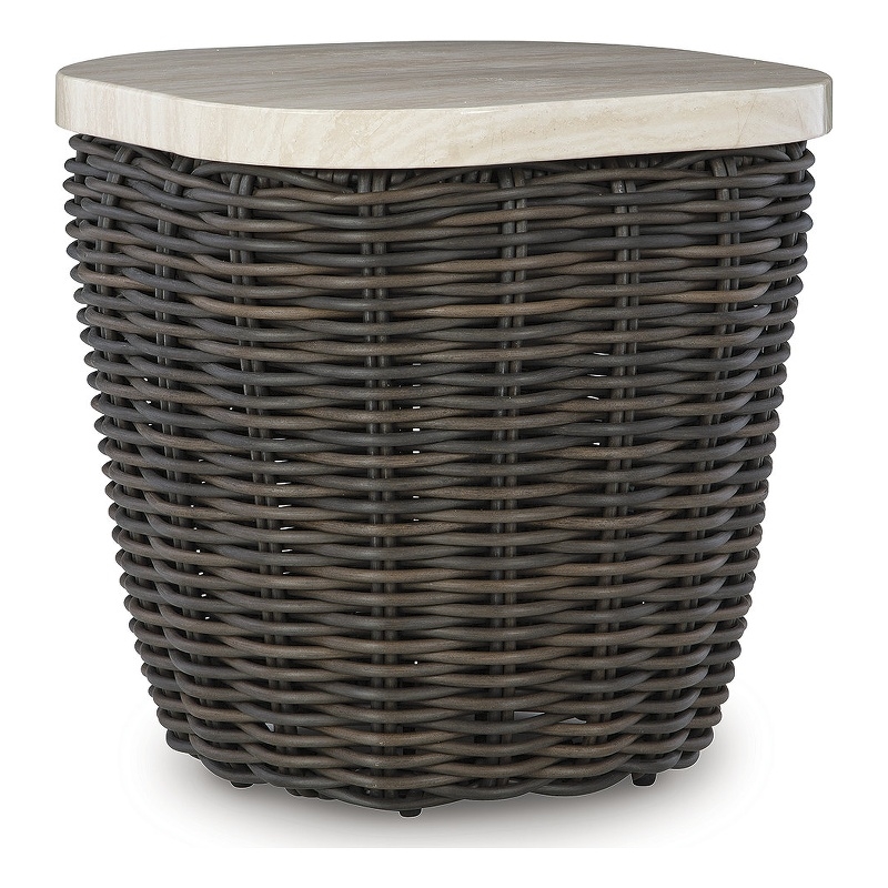 Bowery Hill Outdoor End Table with a Marble-Look Aluminum Top
