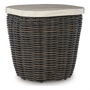 Bowery Hill Outdoor End Table with a Marble-Look Aluminum Top
