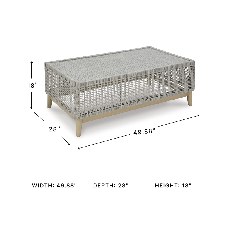 Bowery Hill Outdoor Wicker Coffee Table with Tempered Glass Top