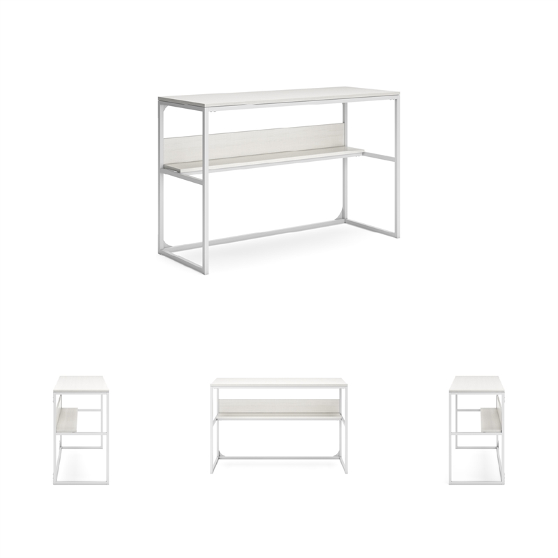 Bowery Hill White Home Office Desk with a Rear Shelf and Metal Frame