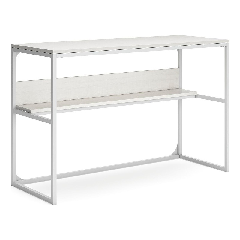 Bowery Hill White Home Office Desk with a Rear Shelf and Metal Frame