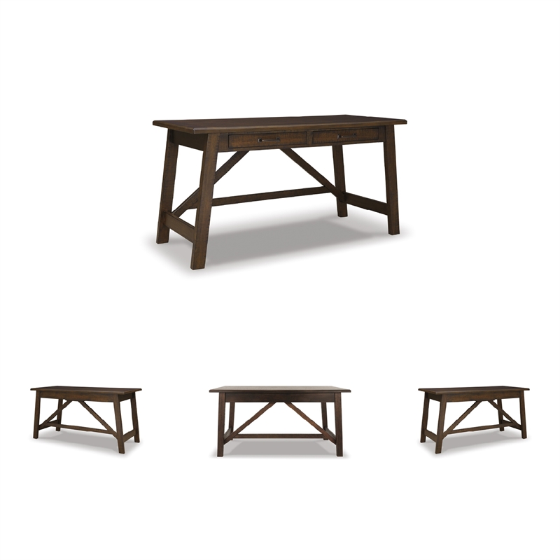 Bowery Hill Industrial Home Office Desk with 2 Drawers in Brown