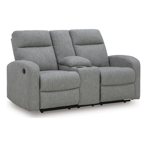 Bowery Hill Dual-Sided Reclining Loveseat with Storage Console in Gray