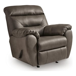 Bowery Hill Faux Leather Rocker Recliner with Full-Body Comfort in Ash