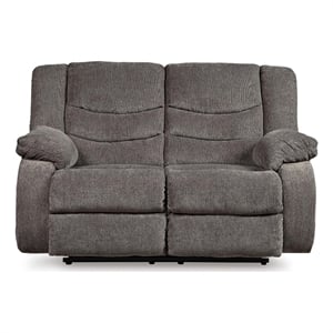 Bowery Hill Dual-Sided Reclining Loveseat with Pull-Tab in Gray