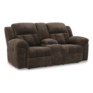 Bowery Hill Reclining Loveseat with Storage Console in Chocolate