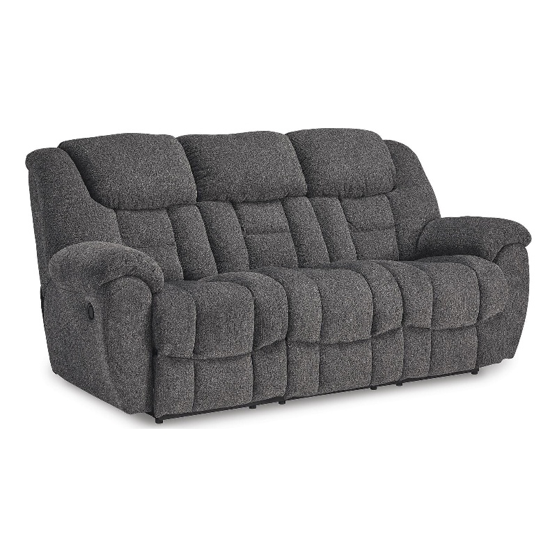 Bowery Hill Nuvella Reclining Sofa with Pull-Tab Comfort in Charcoal