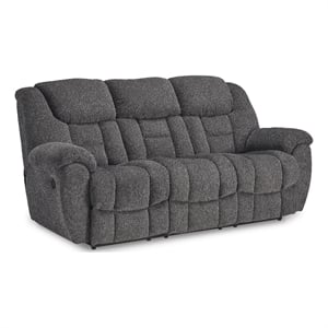 Bowery Hill Nuvella Reclining Sofa with Pull-Tab Comfort in Charcoal