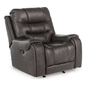 Bowery Hill Faux Leather Rocker Recliner with Gentle Rocking in Smoke