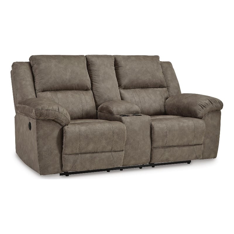 Bowery Hill Faux Leather Reclining Loveseat with Console in Gray