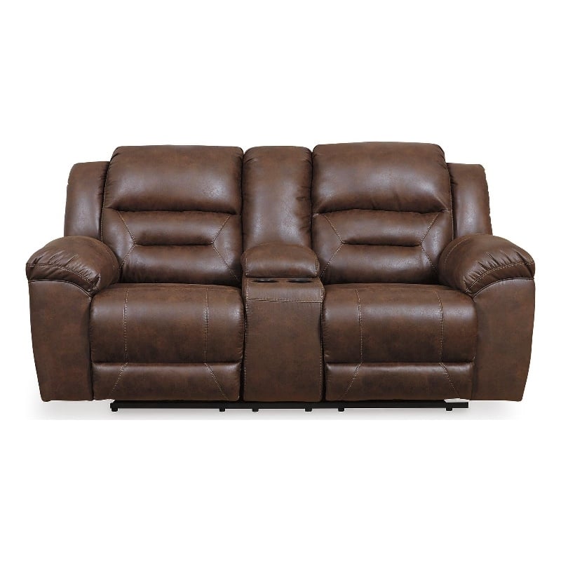 Bowery Hill Faux Leather Reclining Loveseat with Console in Chocolate