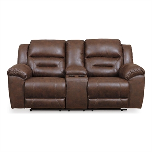 Bowery Hill Faux Leather Reclining Loveseat with Console in Chocolate