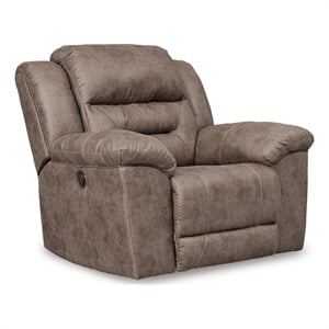 Bowery Hill Power Rocker Recliner with Faux Leather Upholstery in Gray