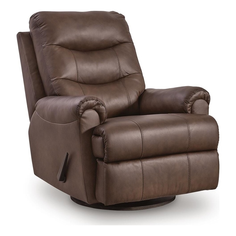 Bowery Hill Leather Swivel Glider Recliner with High Back in Espresso