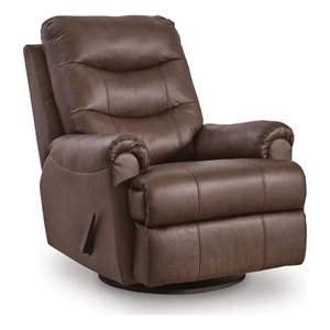 Bowery Hill Leather Swivel Glider Recliner with High Back in Espresso