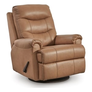 Bowery Hill Leather Swivel Glider Recliner with High Back in Brown