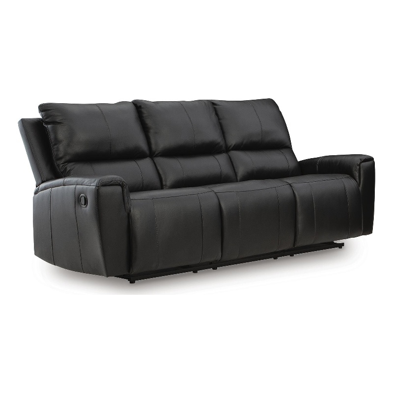 Bowery Hill Dual-Sided Leather Reclining Sofa with Pull-Tab in Black