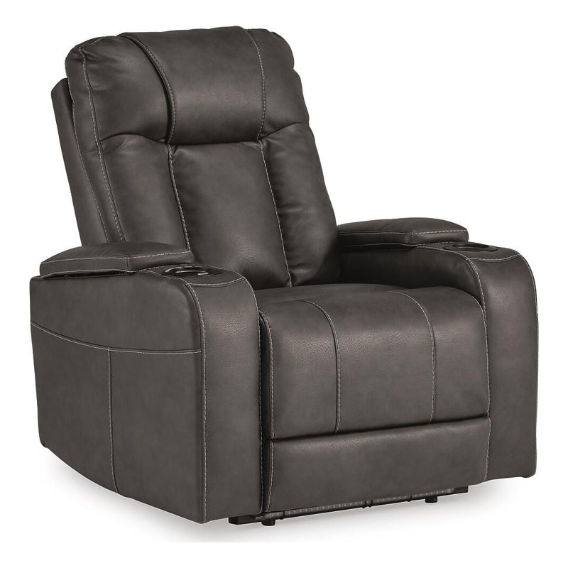 Bowery Hill Power Recliner with Storage Armrests and Headrest in Dark Gray