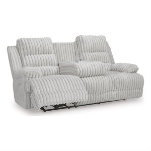 Bowery Hill Power Reclining Sofa with Drop-Down Table in Light Gray