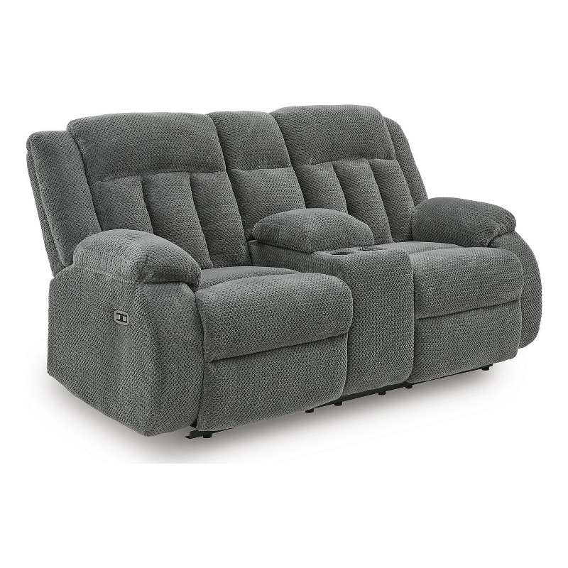 Bowery Hill Power Reclining Loveseat with Storage Console in Steel