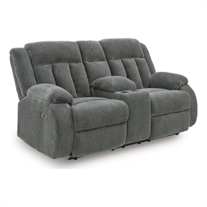 Bowery Hill Power Reclining Loveseat with Storage Console in Steel