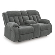 Bowery Hill Power Reclining Loveseat with Storage Console in Steel