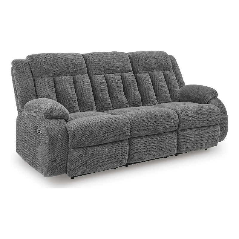 Bowery Hill Power Reclining Sofa with Drop-Down Table in Steel
