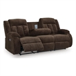 Bowery Hill Power Reclining Sofa with Drop-Down Table in Chocolate