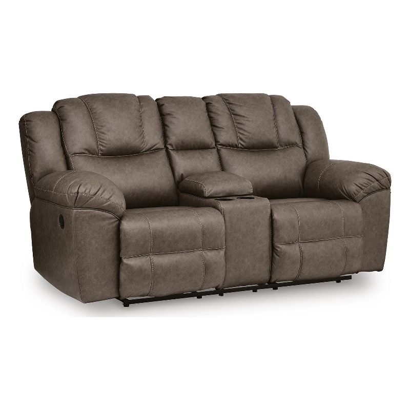 Bowery Hill Faux Leather Reclining Loveseat with Console in Driftwood