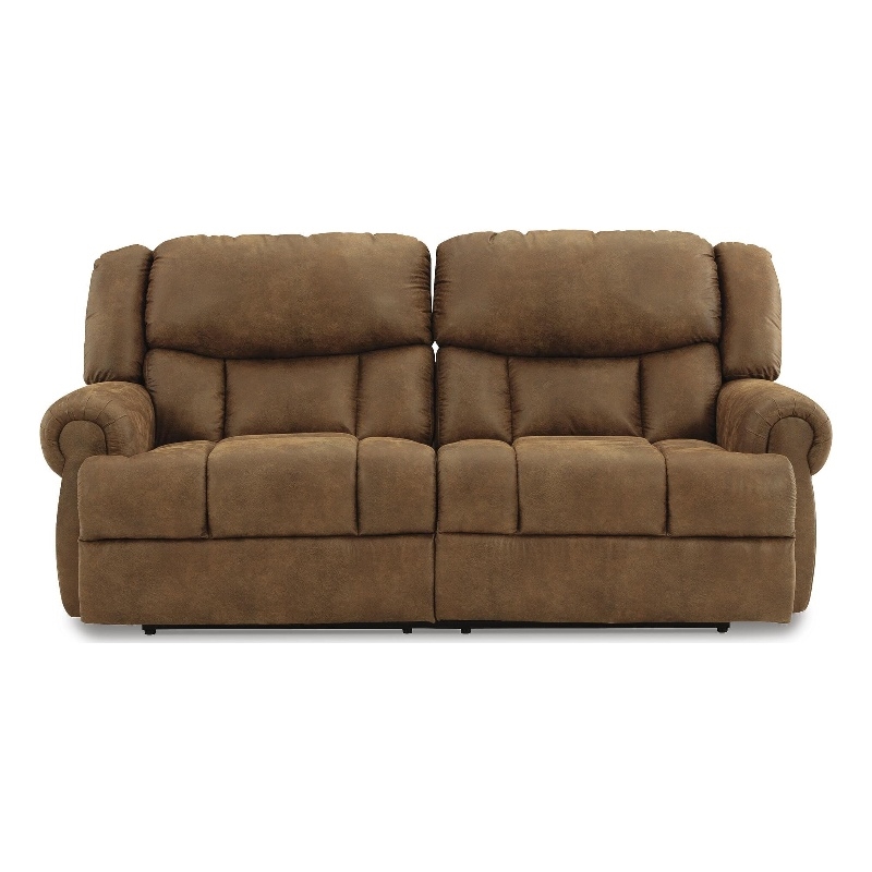 Bowery Hill Faux Leather Reclining Sofa with Pull-Tab in Brown