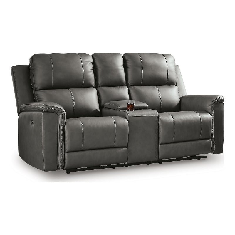 Bowery Hill Power Reclining Loveseat with Console in Dark Gray