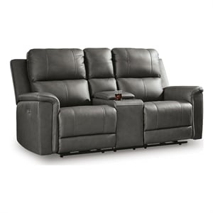 Bowery Hill Power Reclining Loveseat with Console in Dark Gray