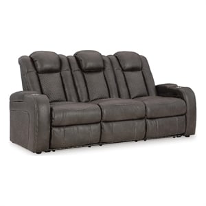 Bowery Hill Power Reclining Sofa with LED Lighting in Dark Gray