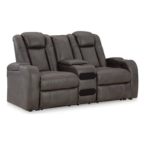 Bowery Hill Power Reclining Loveseat with Console and LED in Dark Gray