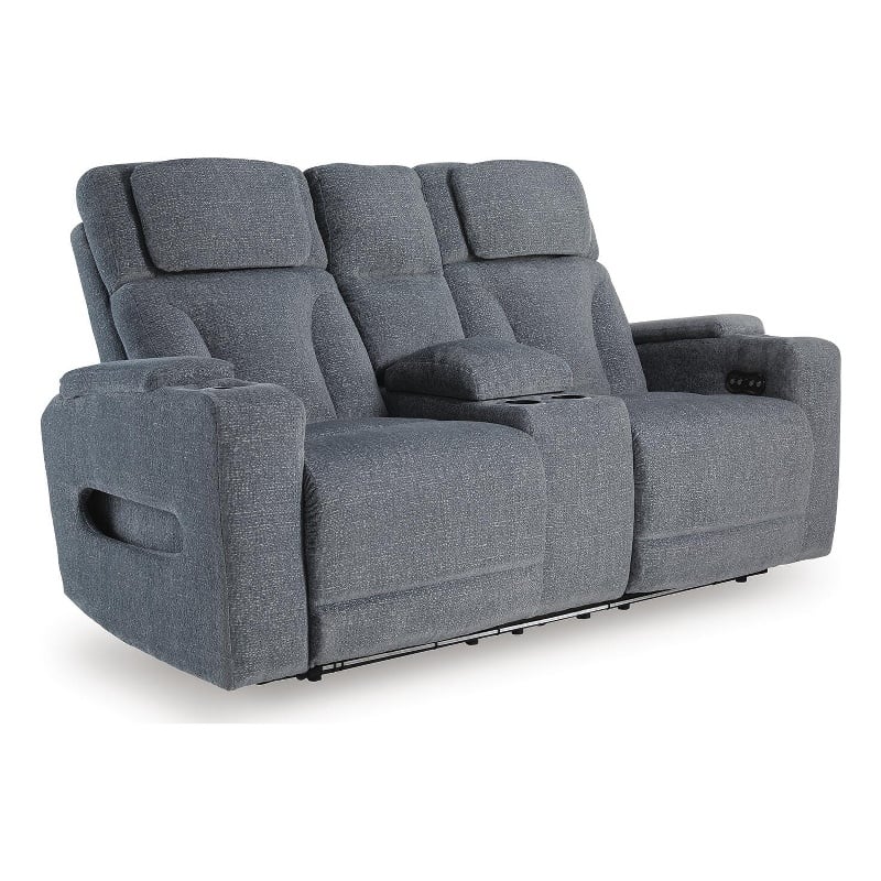 Bowery Hill Power Reclining Loveseat with Storage Console in Steel