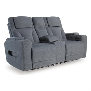 Bowery Hill Power Reclining Loveseat with Storage Console in Steel