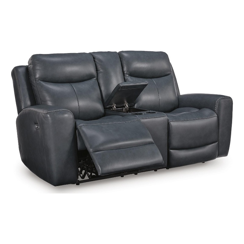 Bowery Hill Power Reclining Loveseat with Adjustable Headrest in Blue