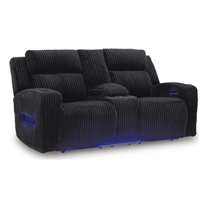 Bowery Hill Power Reclining Loveseat with Console and LED in Black