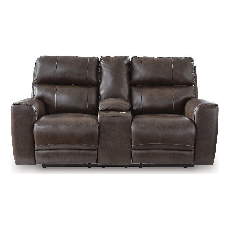 Bowery Hill Power Reclining Loveseat with Storage Console in Smoke