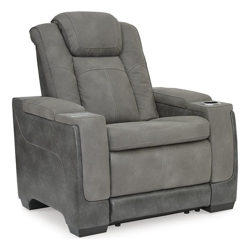 Bowery Hill Power Recliner with Extended Ottoman and Headrest in Slate