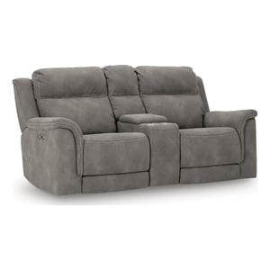 Bowery Hill Zero-Wall Power Reclining Loveseat with Console in Slate