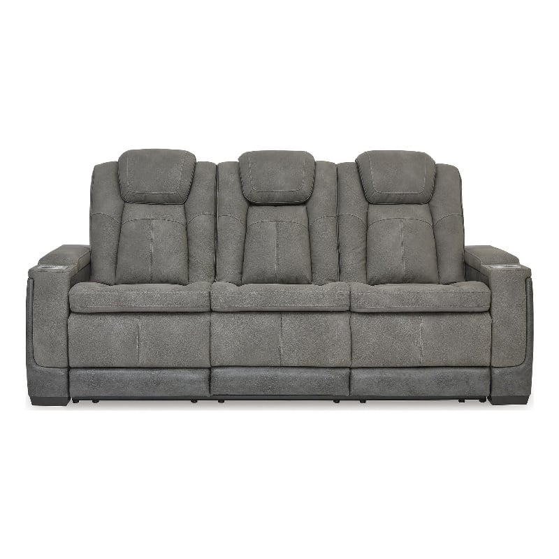 Bowery Hill Dual-Sided Power Reclining Sofa with Ottoman in Slate