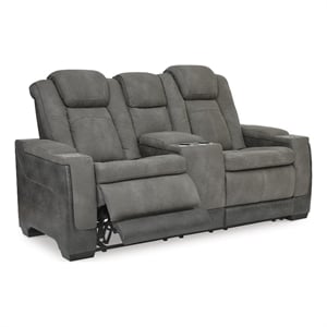 Bowery Hill Power Reclining Loveseat with Console and Ottoman in Slate