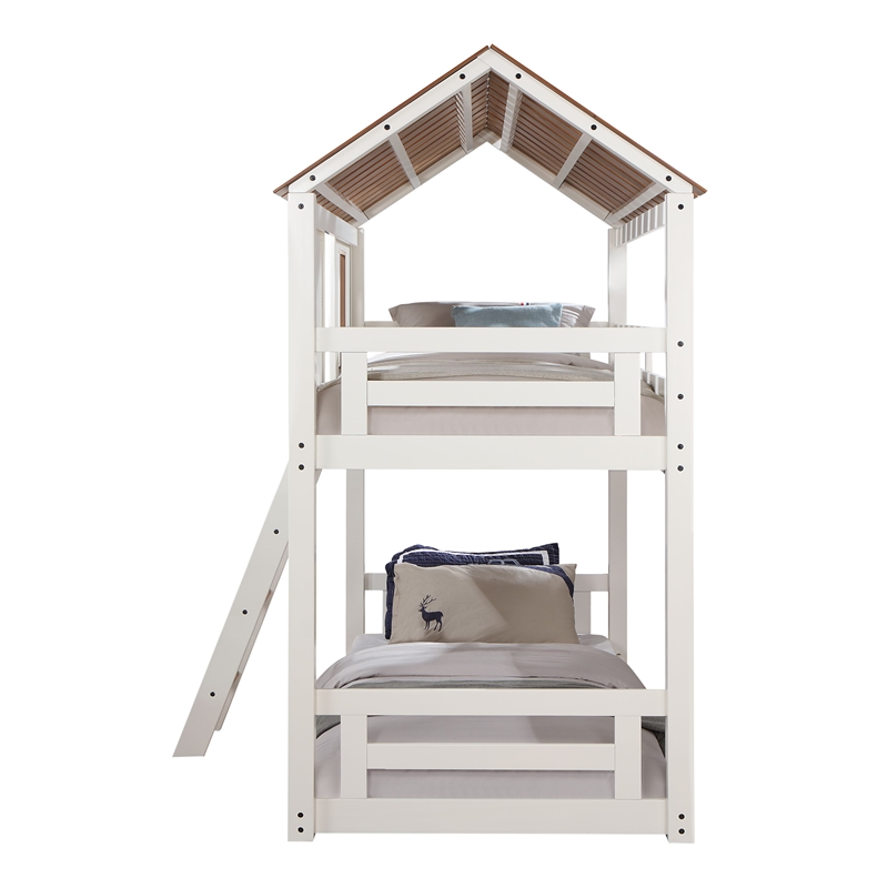 Bowery Hill 2-Door Twin over Twin Bunk Bed in White & Rustic Oak