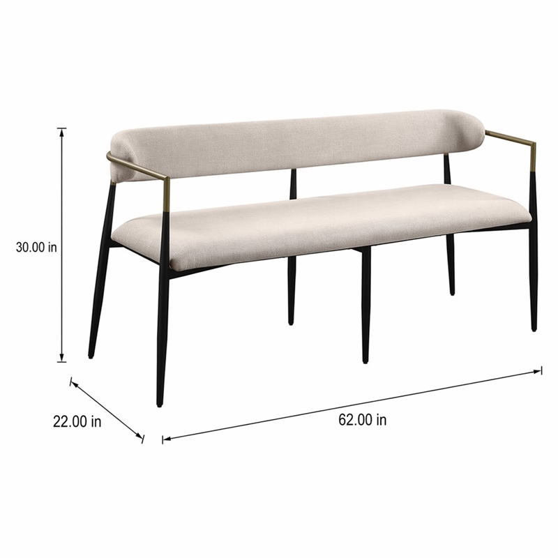 Bowery Hill Upholstered Dining Bench in Beige Chenille and Black Finish